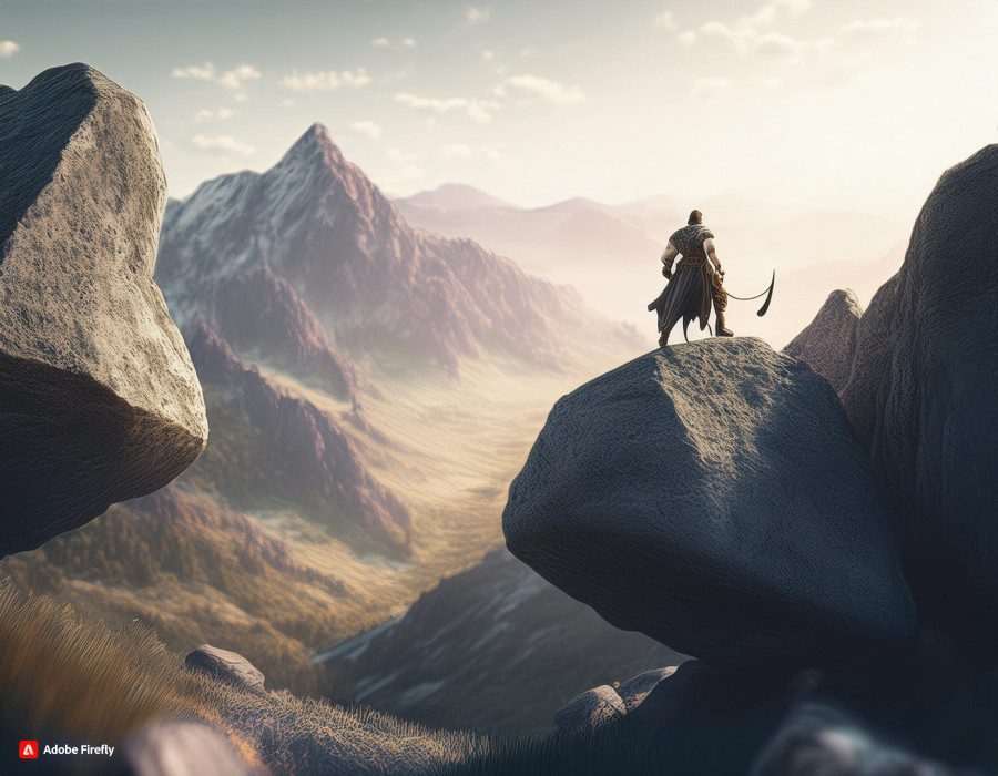 Davi com suas 5 pedras, pronto para enfrentar Golias.